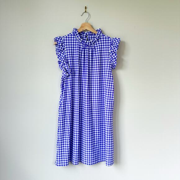 Jude Connally Shari Swing Gingham Print Sleeveless Mini Dress Purple L NWT - Picture 2 of 8